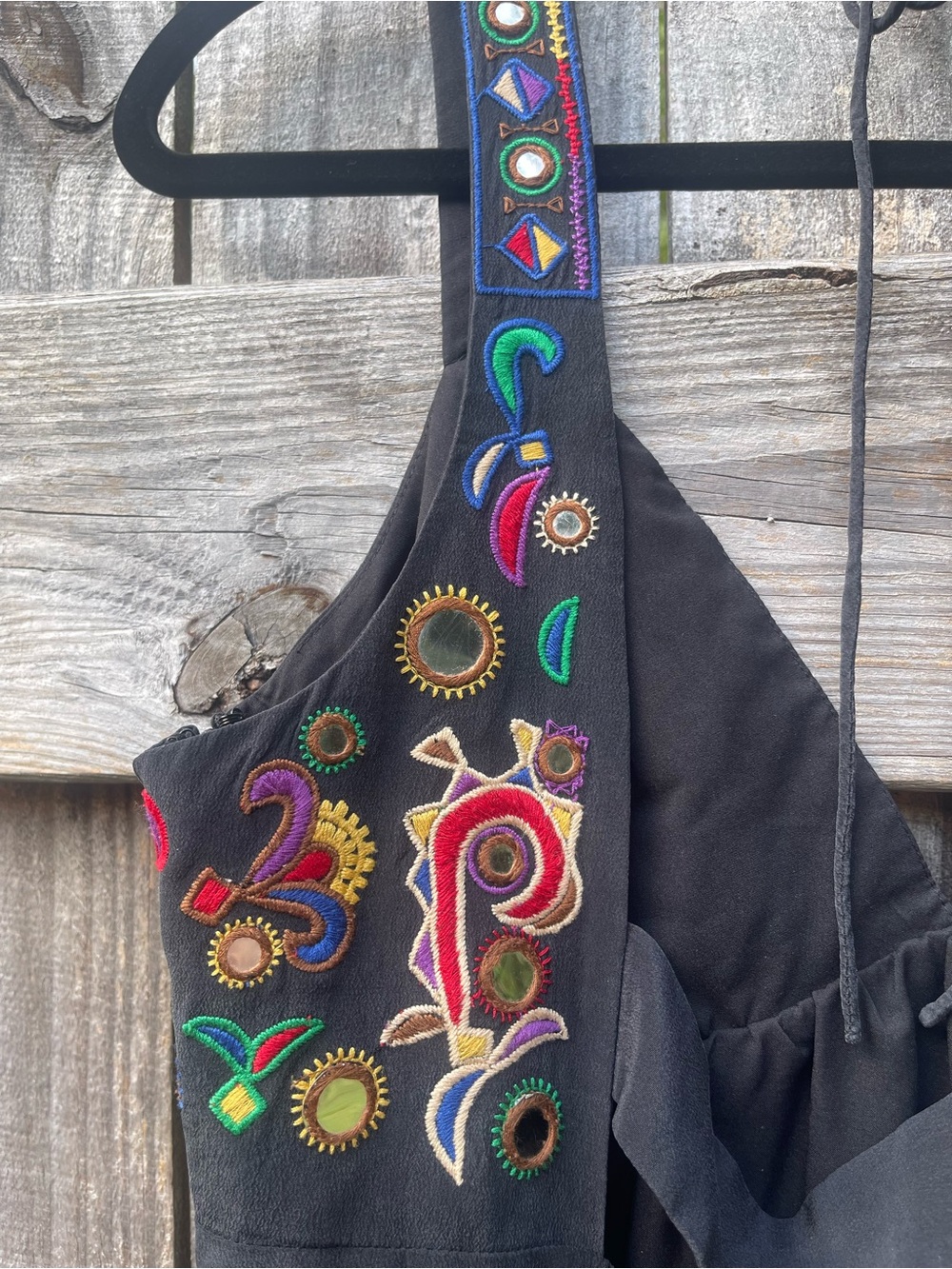 Tibi Black Silk Dress with Embroidered Multicolor Accents Sz 10 - Picture 15 of 16